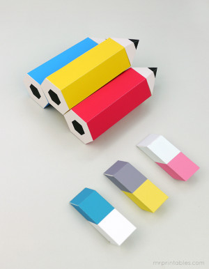 Back to School printable pencil favor boxes with erasers