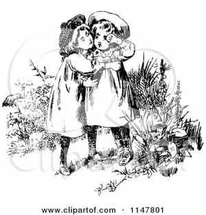 1147801-Clipart-Of-Retro-Vintage-Black-And-White-Affectionate-Sisters ...