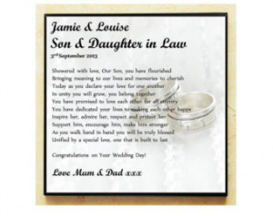 ... . Wedding Poem Gift. Son and Daughter in Law. Complete with Stand