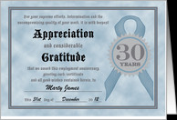 Employment Anniversary 30 Years Funny Customizable Certificate card ...