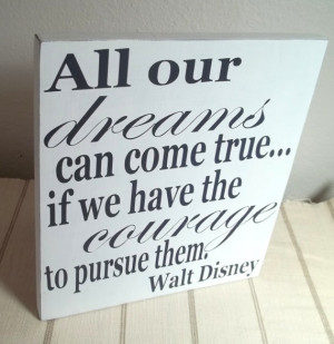 White and Navy Blue Walt Disney Quote Painted Wood Sign