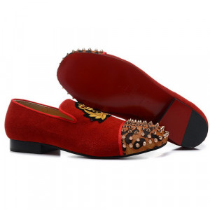 red bottom men shoes harvanana spikes suede mens loafers flat shoes