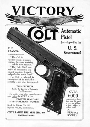 Colt’s handbill bragging on the selection of the M1911