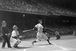 Hank Greenberg hitting a third-inning homer against the Philadelphia ...