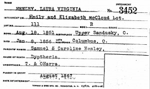 Laura Virginia Henley Interment Card 3452 picture