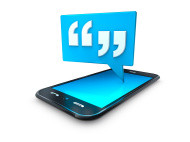 mobile cell phone with blue quote speech bubble