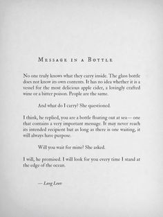 Message in a bottle / Lang Leav I want a man like this!!! Swoon ...