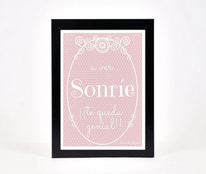 Sonríe Inspirational Quote Print PINK Wall Art Quotes A3 Print (Large ...