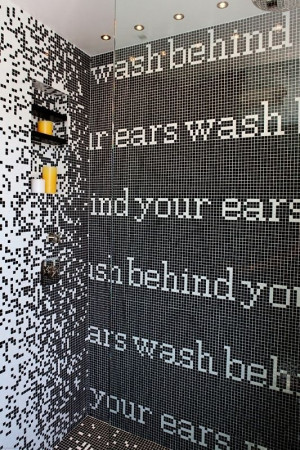 shower tile design, quotes on the wall
