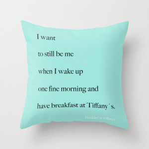 Velveteen Breakfast at Tiffany's Pillow - Quotes - Aqua Blue ...