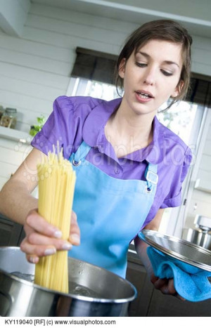 Woman cooking pasta