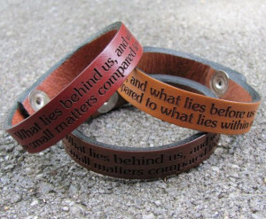 Leather Bracelet with Engraved Emerson Quote by leatherleaf, $7.95