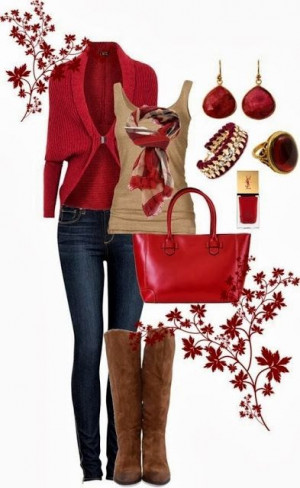 ... Tan Bracelet, Red Nail Polish, Red Purse, Blue DenimJeans, Tan Calf
