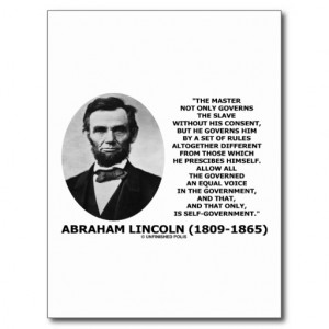 Abraham Lincoln Master Slave Self-Government Postcard