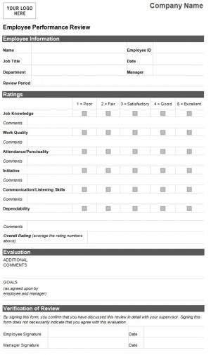 Employee Performance Evaluation Form ~ Template Sample