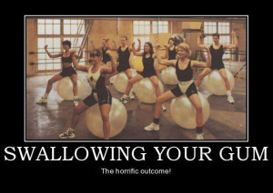 funny swallowing chewing gum gym women picture caption photo joke