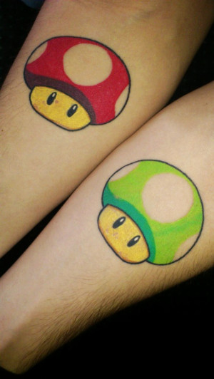 cute cartoon couple matching tattoo