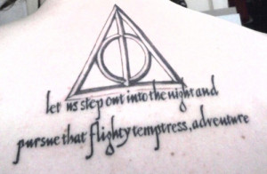 the Deathly Hallows symbol from Harry Potter and includes a quote ...