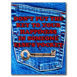 Key to Happiness Pocket Quote Blue Jeans Denim Postcard