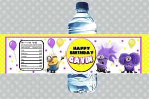 Despicable Me Minion Purple Minion Water Bottle Labels Birthday Party ...