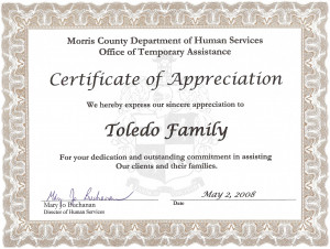 ... morris county department of human services certificate of appreciation