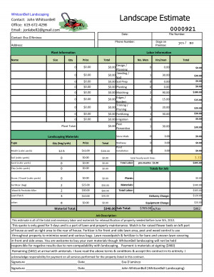 lanscaping estimate sheet