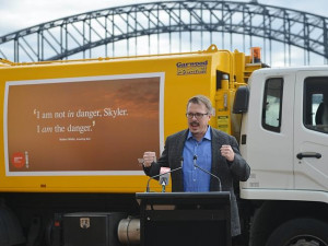 ... at the unveiling of a truck with the quotes. Picture: Afp Source: AFP
