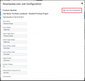 job configuration print quote