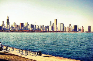 chicago, city, lake, skyline, skyscrapers, windy