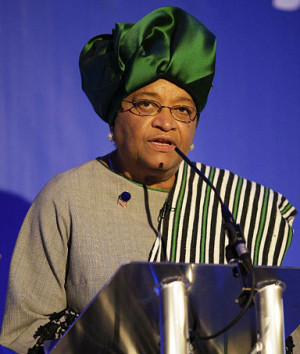 Liberia's President Ellen Johnson-Sirleaf speaks during the ...