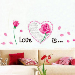 Pink-Flower-Heart-Love-Quotes-Wall-Stickers-Vinyl-Mural-Art-Decals ...