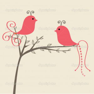Abstract birds couple. Birds couple in love Vintage vector ...