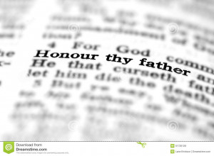 Detail closeup of New Testament Scripture quote Honor Thy Father.