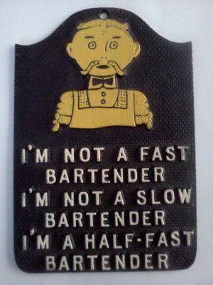 Humorous Old Timey Handlebar Mustache Bartender Metal Sign