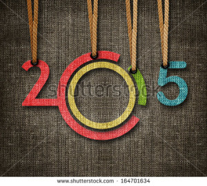 Happy New year 2015, numbers hunging by rope as puppeteer on sackcloth ...