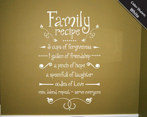 Family Recipe Wall Decal Vinyl Wall Quote ...