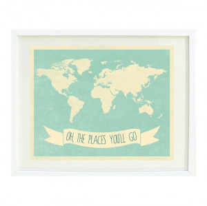Oh, The Places You'll Go Quote Art Print 8x10-Chevron World Map-Grayed ...