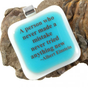 albert einstein inspirational quote pendant blue fused glass