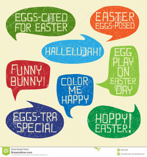 humorous Easter quotes illustration with hand drawn in bubble speeches ...