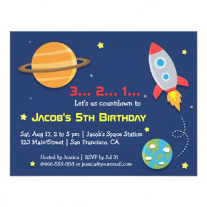 Rocket to outer space party kids birthday invitation R E B C F Ed E E ...