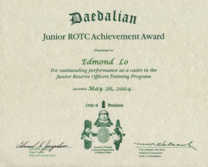 Blue Falcon Award Certificate
