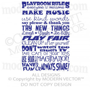 Playroom Rules Quote Vinyl Wall Decal Lettering Boys Girls Nursery Pre ...