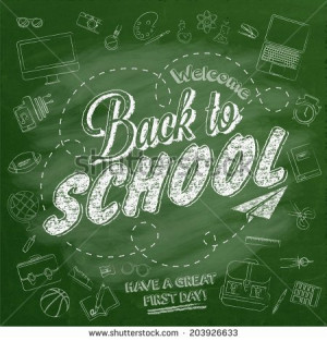 Welcome Back To School Typographical Background On Chalkboard With ...