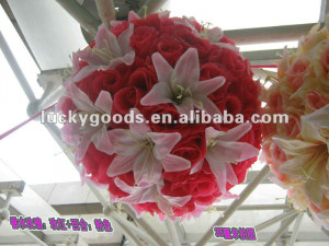 pink rose&lily flower ball for wedding decoration,hanging flower ball