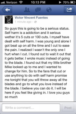 Vic Fuentes Self Harm Quotes Vic's self harm isn't his