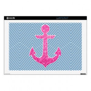 Pink glitter anchor blue chevron laptop skin