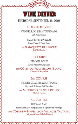 can can will feature wines and dishes from languedoc call now for your ...