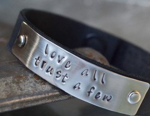 Black Hand Stamped leather bracelet-Two lined
