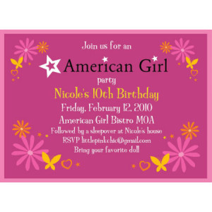 American Girl Flowers Birthday Invitation-American Girl Doll, American ...
