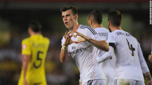 Bale's celebrates in trademark style after scoring on his Real Madrid ...